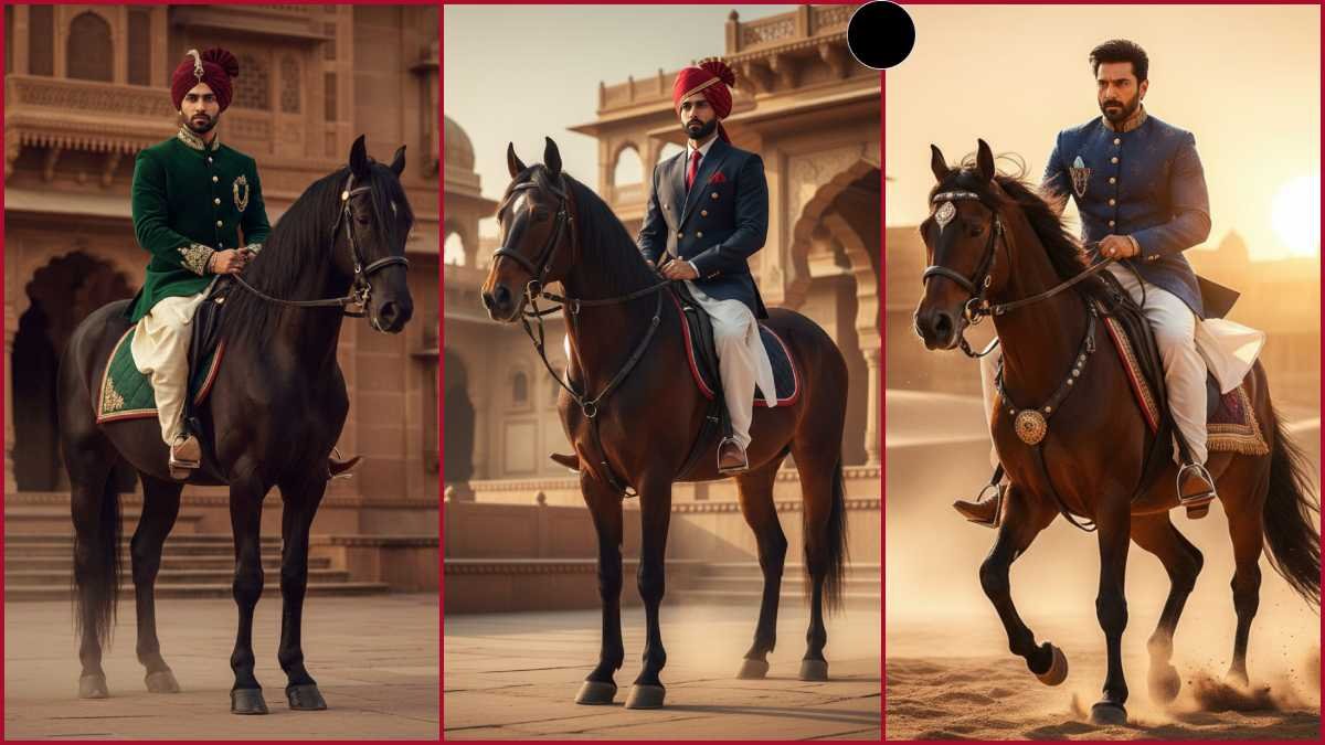 Modern Maharaja Look: Horse Riding Man in Ethnic Dhoti-Kurta & Blazer